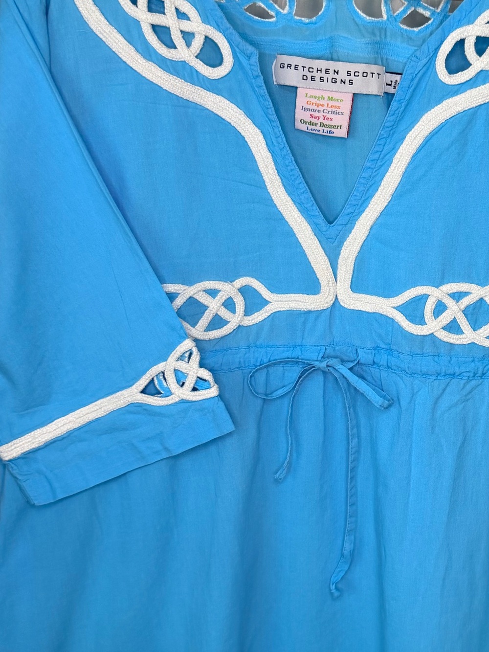 Gretchen Scott Blue Tunic Dress White Rope Trim Cover Up Large